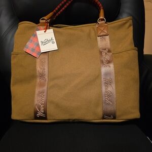 Woolrich Brown Canvas Duffel Bag with Red Accents